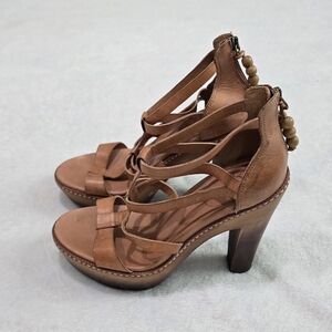 Women's UGG Heels Nalima Natural Leather Straps Wood Platform Shoes Size 6.5